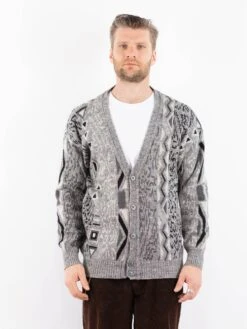 Vintage 90's Men Patterned Cardigan In Gray