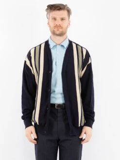 Vintage 90's Men Striped Cardigan In Blue