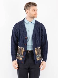 Front Page 27 Vintage 90's Men Knit Cardigan In Blue