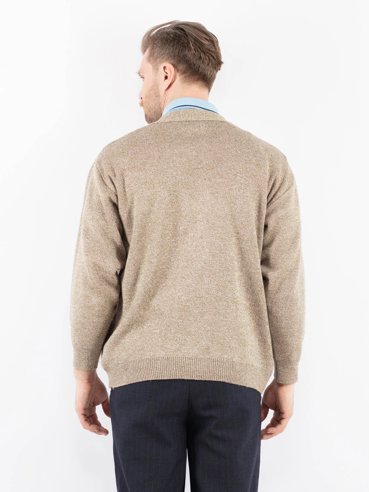 Vintage 90's Men Patterned Cardigan In Beige 2 Vintage 90's Men Patterned Cardigan In Beige - Image 2