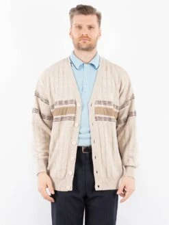 Vintage 90's Men Striped Cardigan In Beige