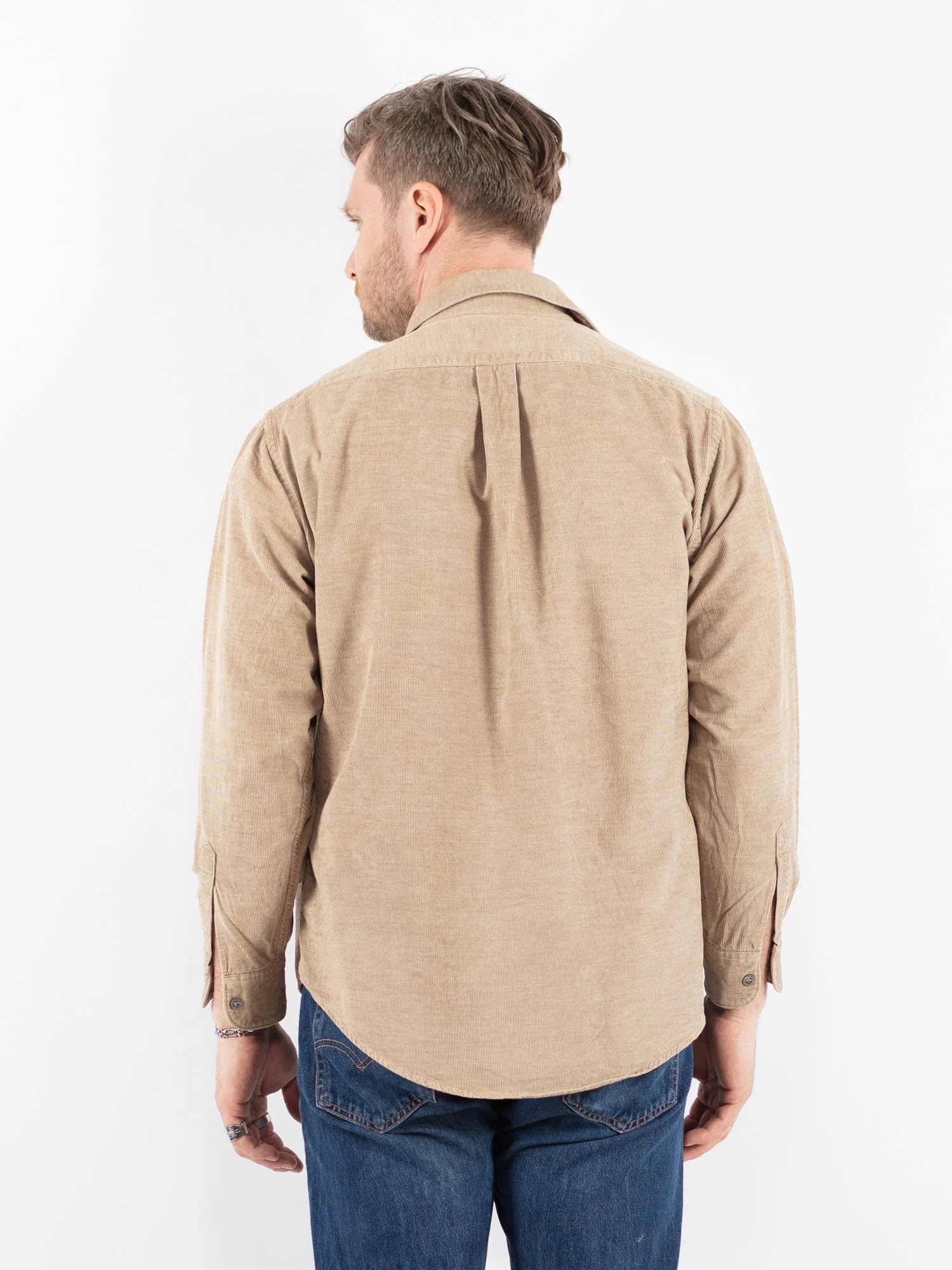 Vintage 90's Men Corduroy Shirt In Beige 2 Vintage 90's Men Corduroy Shirt In Beige - Image 2