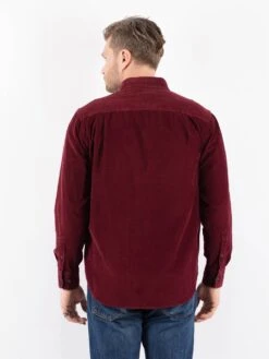 Vintage 90's Men Corduroy Shirt In Burgundy Red -Northern Grip Vintage 90s Men Corduroy Shirt 0658