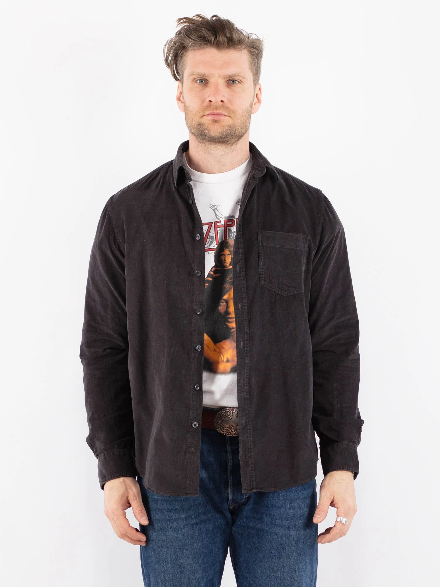 Vintage 90's Men Corduroy Shirt In Gray 1 Vintage 90's Men Corduroy Shirt In Gray