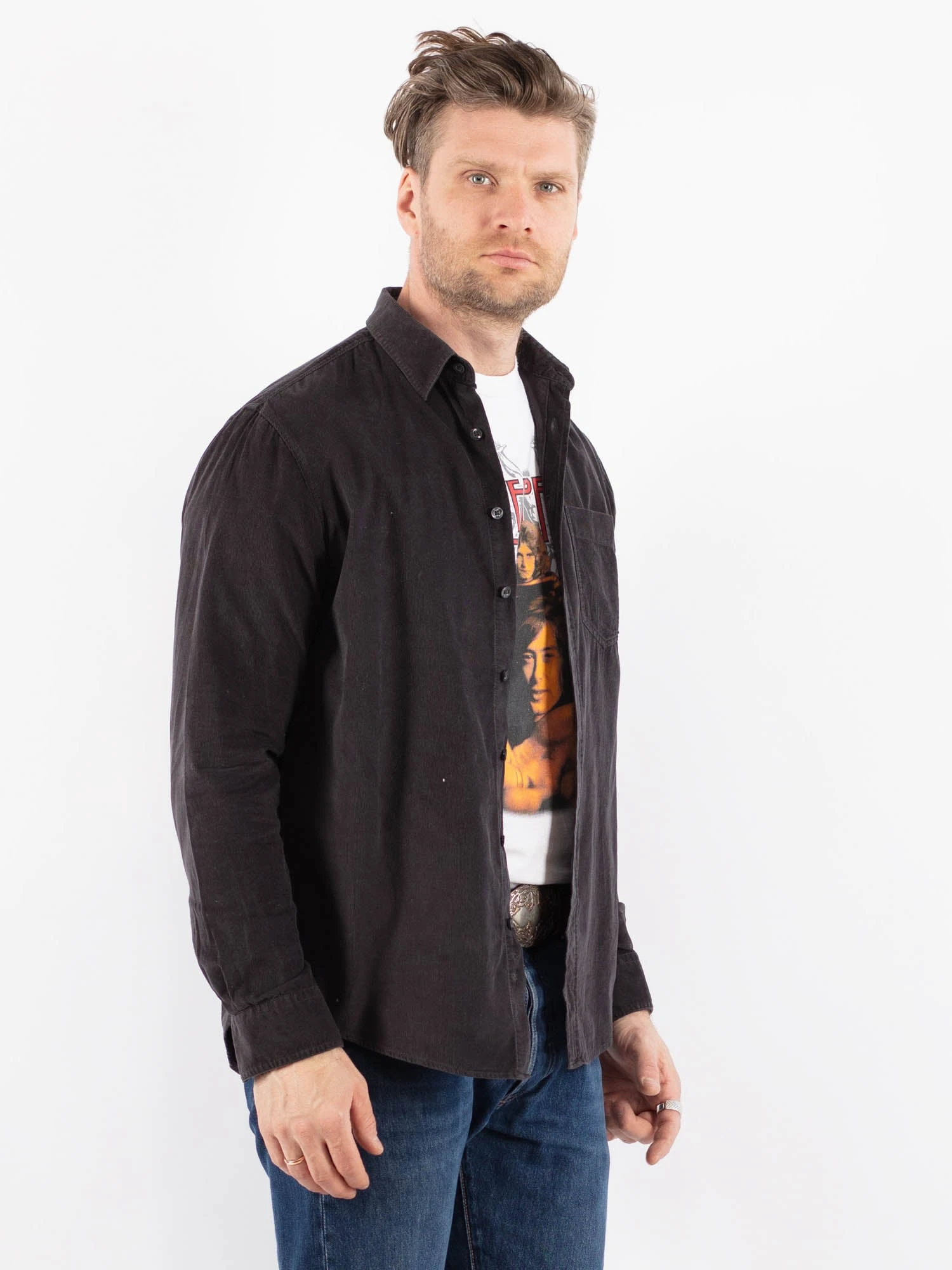 Vintage 90's Men Corduroy Shirt In Gray 3 Vintage 90's Men Corduroy Shirt In Gray - Image 3