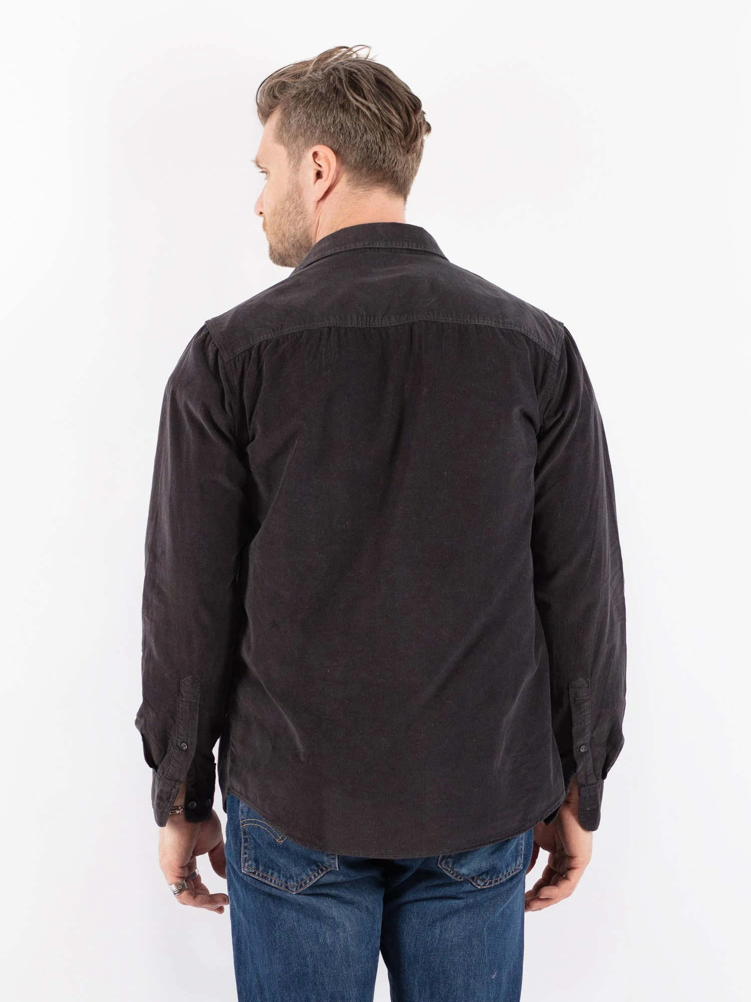 Vintage 90's Men Corduroy Shirt In Gray 2 Vintage 90's Men Corduroy Shirt In Gray - Image 2