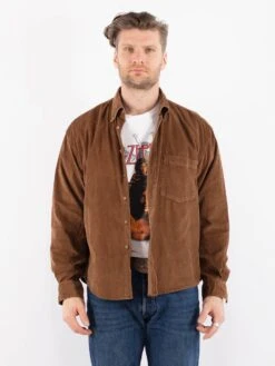 Vintage 90's Men Corduroy Shirt In Brown