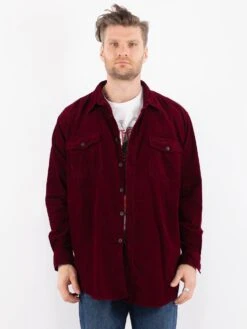 Vintage 90's Men Corduroy Shirt In Red