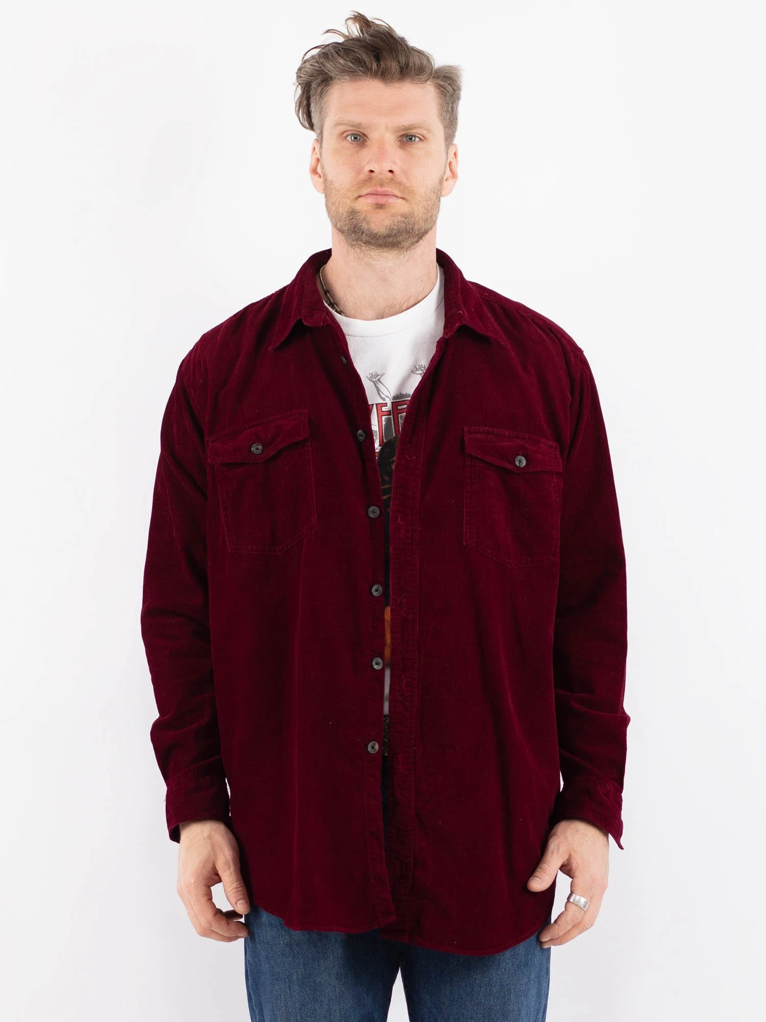 Vintage 90's Men Corduroy Shirt In Red 1 Vintage 90's Men Corduroy Shirt In Red