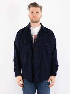 Vintage 90's Men Corduroy Shirt In Blue