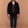 Vintage 90's Men Faux Shearling Jacket In Black