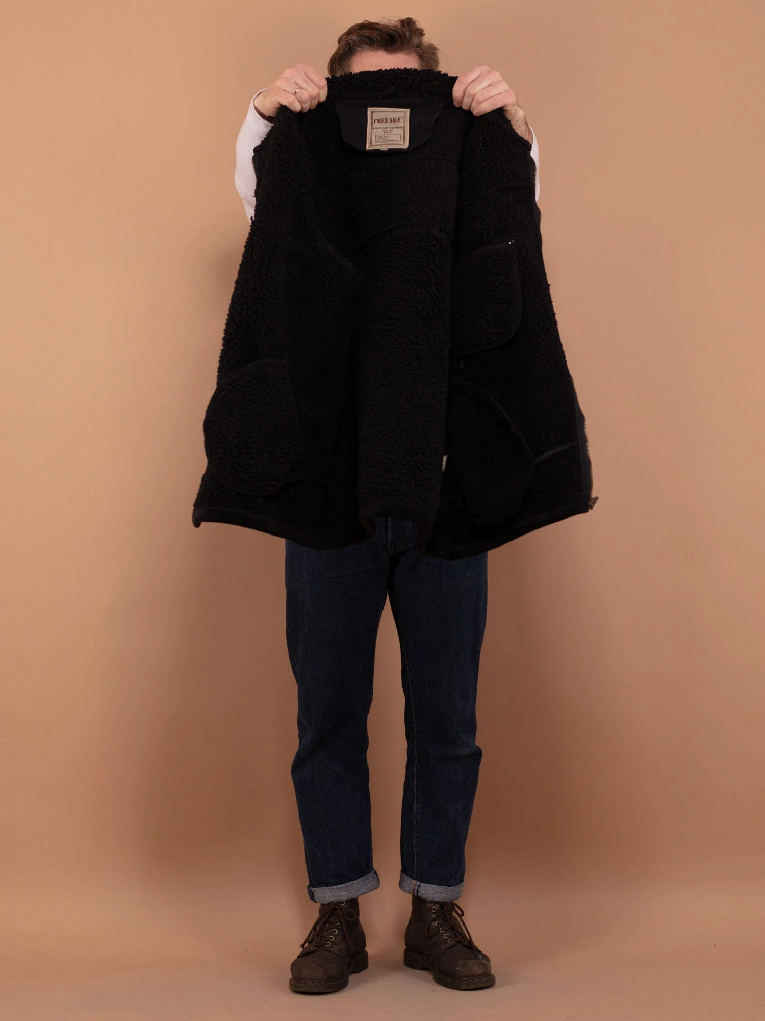 Vintage 90's Men Faux Shearling Jacket In Black 4 Vintage 90's Men Faux Shearling Jacket In Black - Image 4