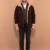 Vintage 90's Men Faux Sheepskin Bomber Jacket In Brown