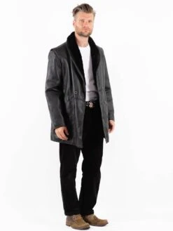 Vintage 90's Men Faux Sheepskin Coat In Black -Northern Grip Vintage 90s Men Faux Sheepskin Coat 0123