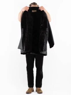 Vintage 90's Men Faux Sheepskin Coat In Black -Northern Grip Vintage 90s Men Faux Sheepskin Coat 0125