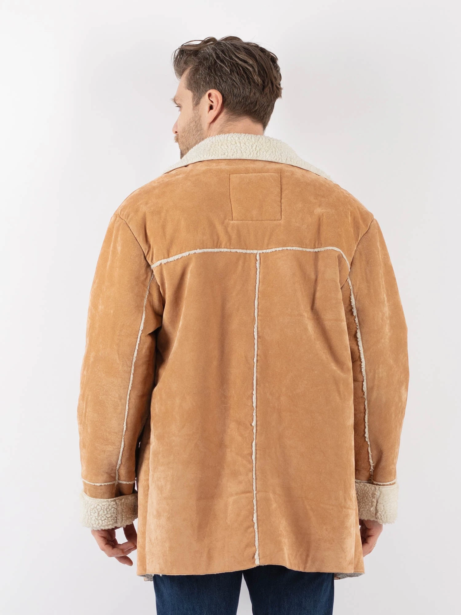 Vintage 90's Men Faux Sheepskin Coat In Beige 2 Vintage 90's Men Faux Sheepskin Coat In Beige - Image 2