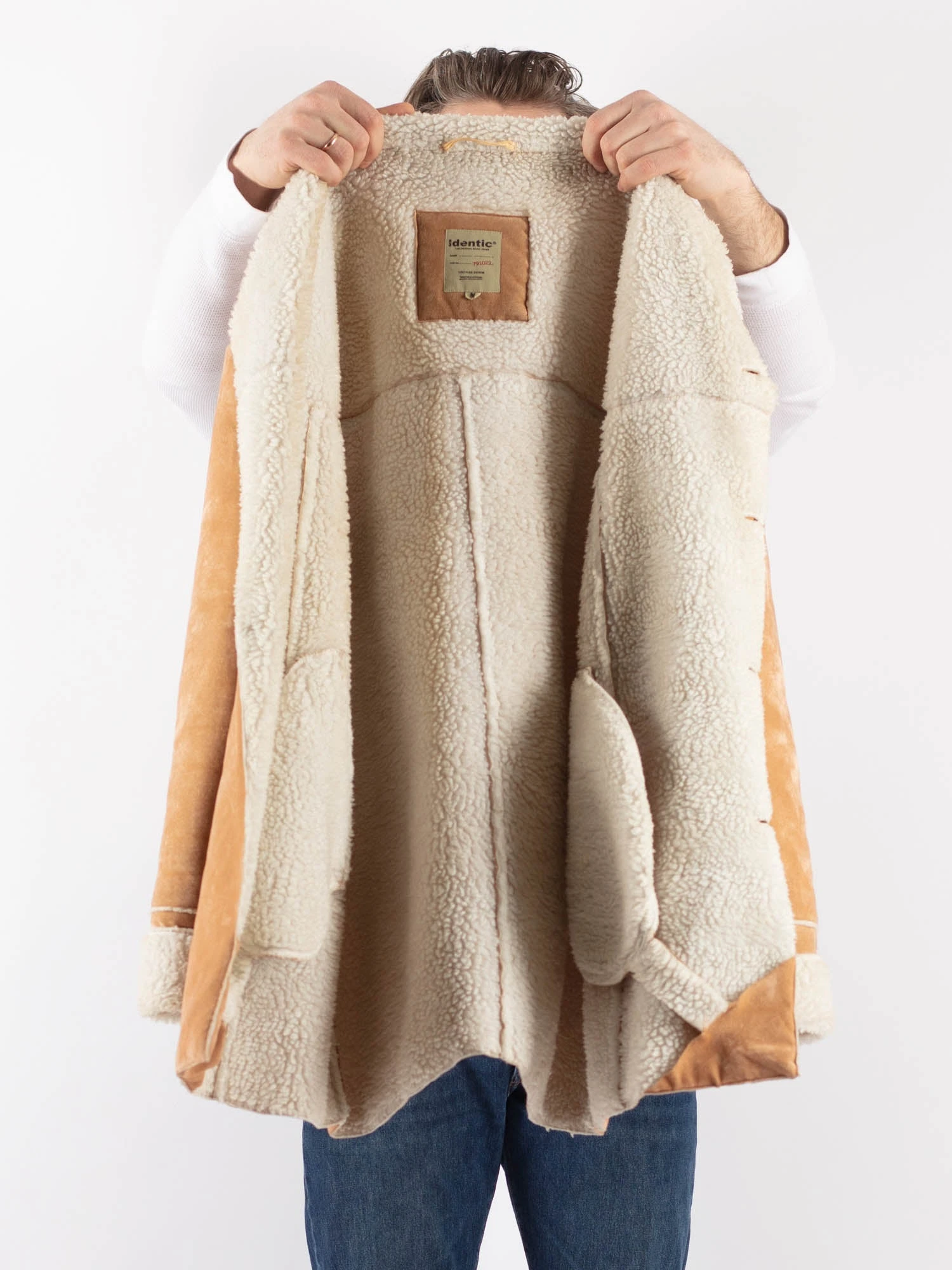 Vintage 90's Men Faux Sheepskin Coat In Beige 4 Vintage 90's Men Faux Sheepskin Coat In Beige - Image 4