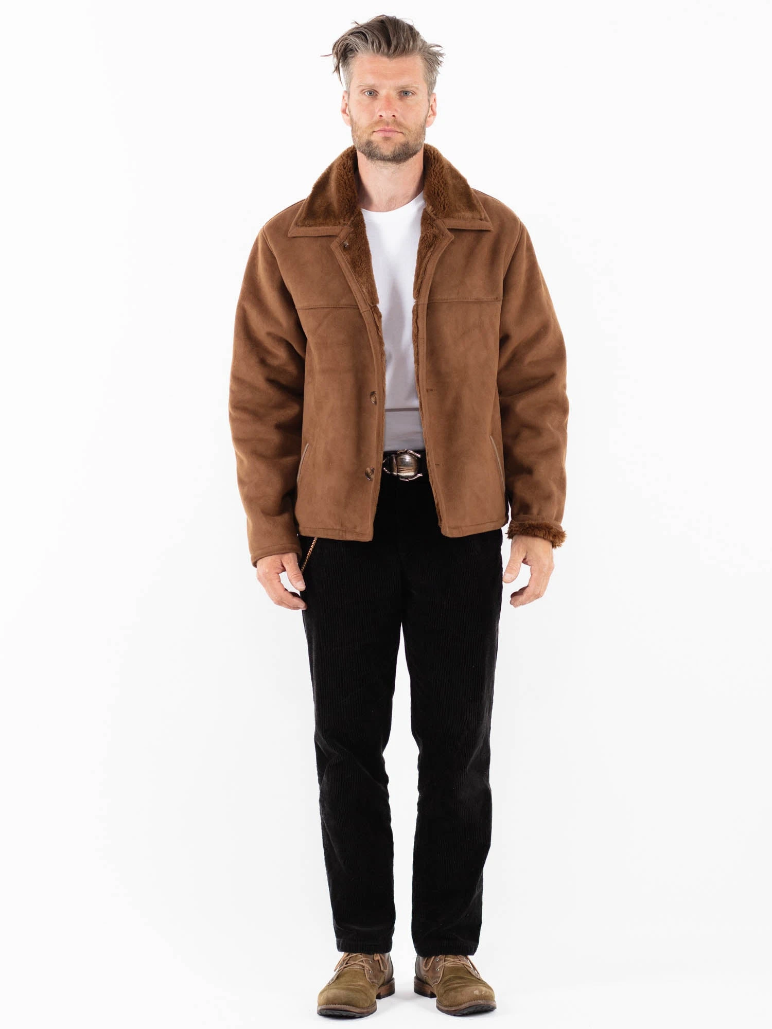 Vintage 90's Men Faux Sheepskin Jacket In Brown 1 Vintage 90's Men Faux Sheepskin Jacket In Brown