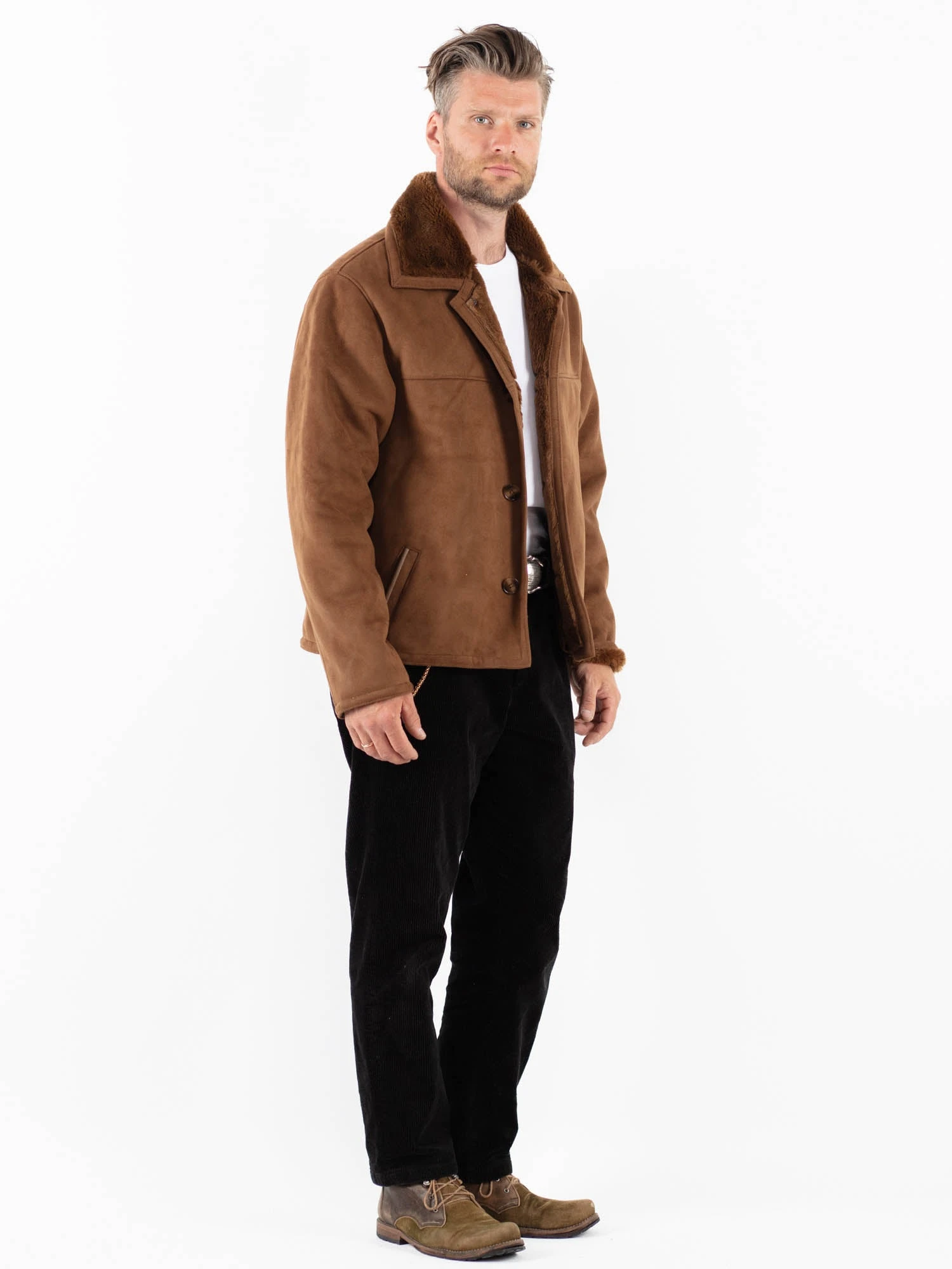 Vintage 90's Men Faux Sheepskin Jacket In Brown 3 Vintage 90's Men Faux Sheepskin Jacket In Brown - Image 3