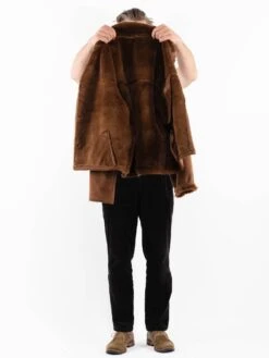 Vintage 90's Men Faux Sheepskin Jacket In Brown 8 Vintage 90's Men Faux Sheepskin Jacket In Brown -Northern Grip Vintage 90s Men Faux Sheepskin Jacket 0113