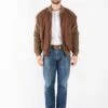 Vintage 90's Men Faux Suede Bomber Jacket In Brown