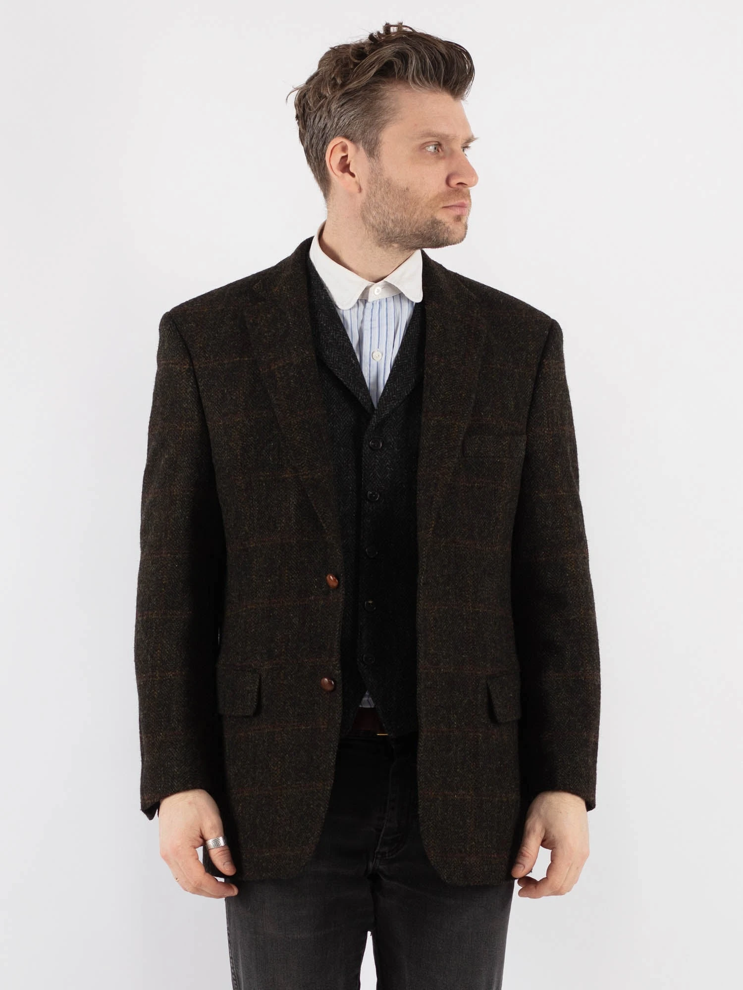 Vintage 90's Men Harris Tweed Jacket In Dark Green 1 Vintage 90's Men Harris Tweed Jacket In Dark Green