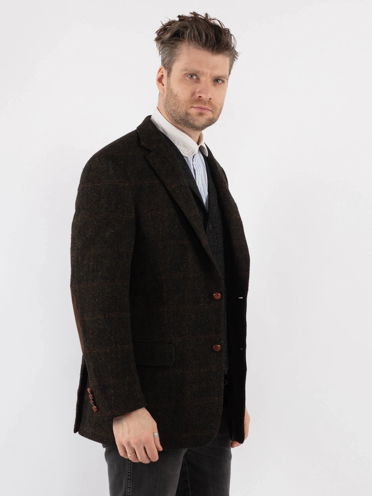 Vintage 90's Men Harris Tweed Jacket In Dark Green 2 Vintage 90's Men Harris Tweed Jacket In Dark Green - Image 2