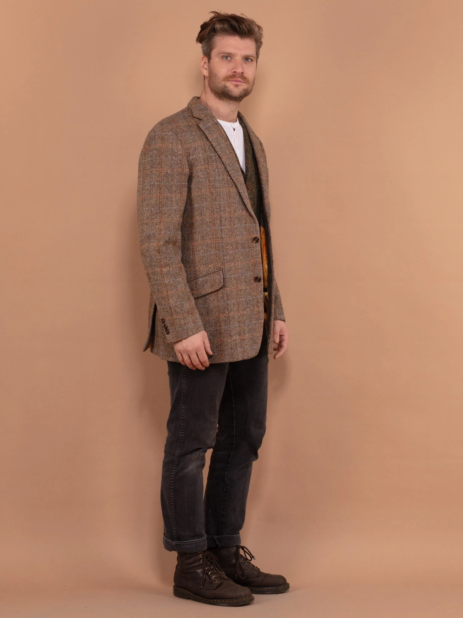 Vintage 90's Men Harris Tweed Blazer In Beige Brown 3 Vintage 90's Men Harris Tweed Blazer In Beige Brown - Image 3