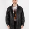 Vintage 80's Men Leather Coat In Black