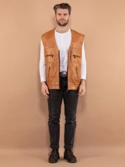Vintage 90's Men Leather Vest In Brown