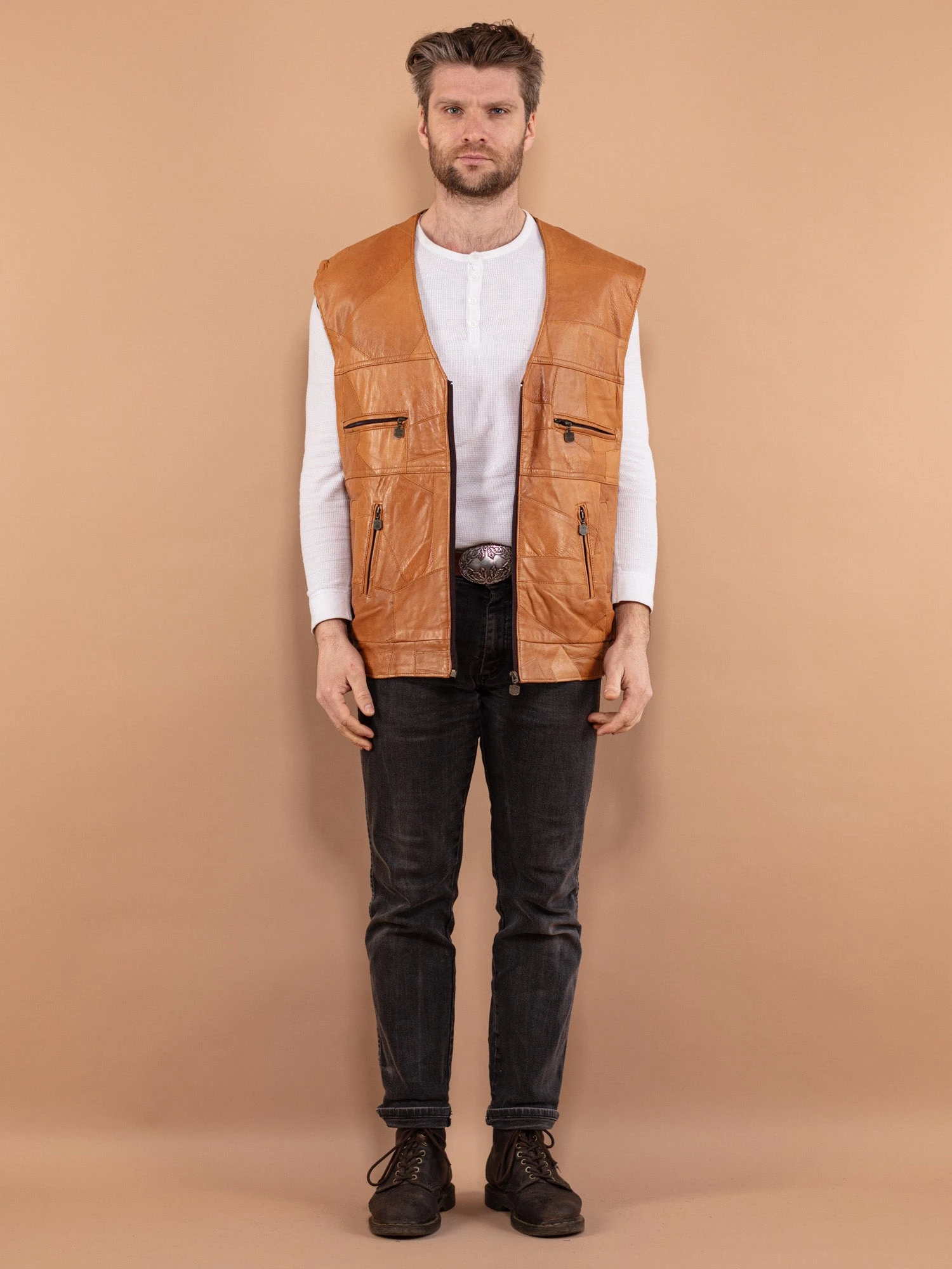 Vintage 90's Men Leather Vest In Brown 1 Vintage 90's Men Leather Vest In Brown