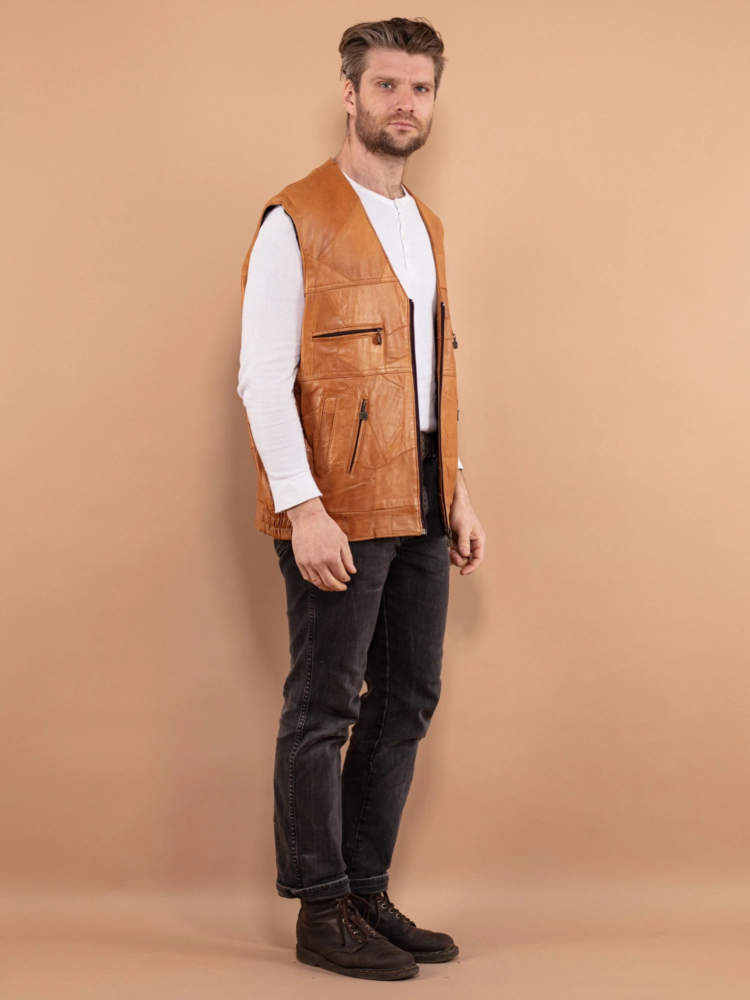 Vintage 90's Men Leather Vest In Brown 3 Vintage 90's Men Leather Vest In Brown - Image 3
