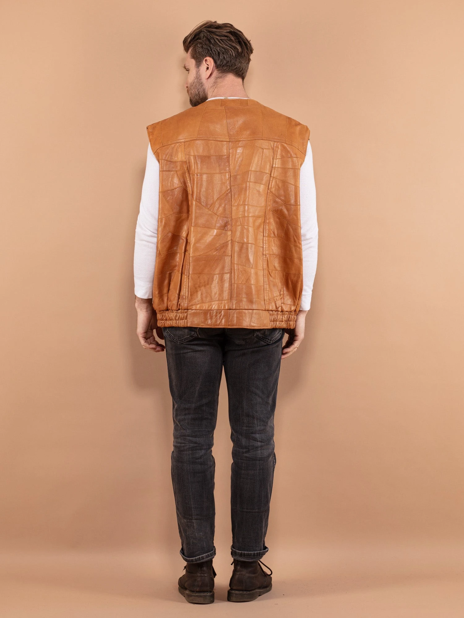 Vintage 90's Men Leather Vest In Brown 2 Vintage 90's Men Leather Vest In Brown - Image 2