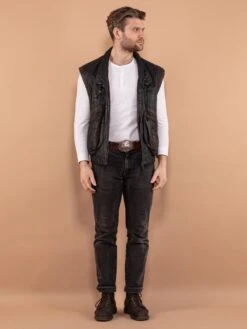 Vintage 90's Men Leather Vest In Black