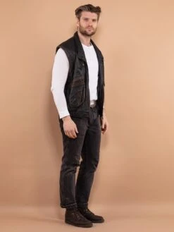 Vintage 90's Men Leather Vest In Black 5 Vintage 90's Men Leather Vest In Black -Northern Grip Vintage 90s Men Leather Vest 0032 2