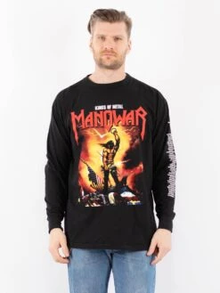 Vintage 90's Men Manowar Print Long Sleeve Shirt In Black