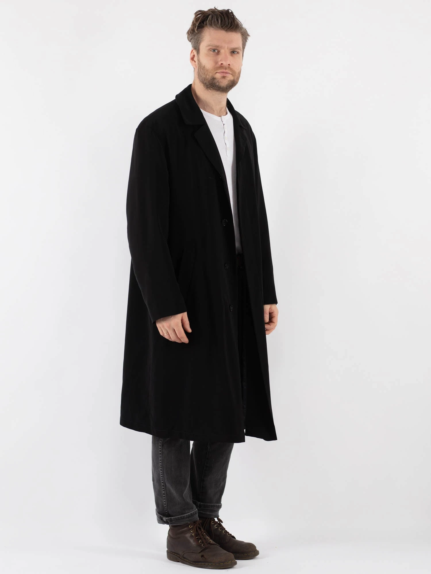 Vintage 90's Men Mac Coat In Black 3 Vintage 90's Men Mac Coat In Black - Image 3