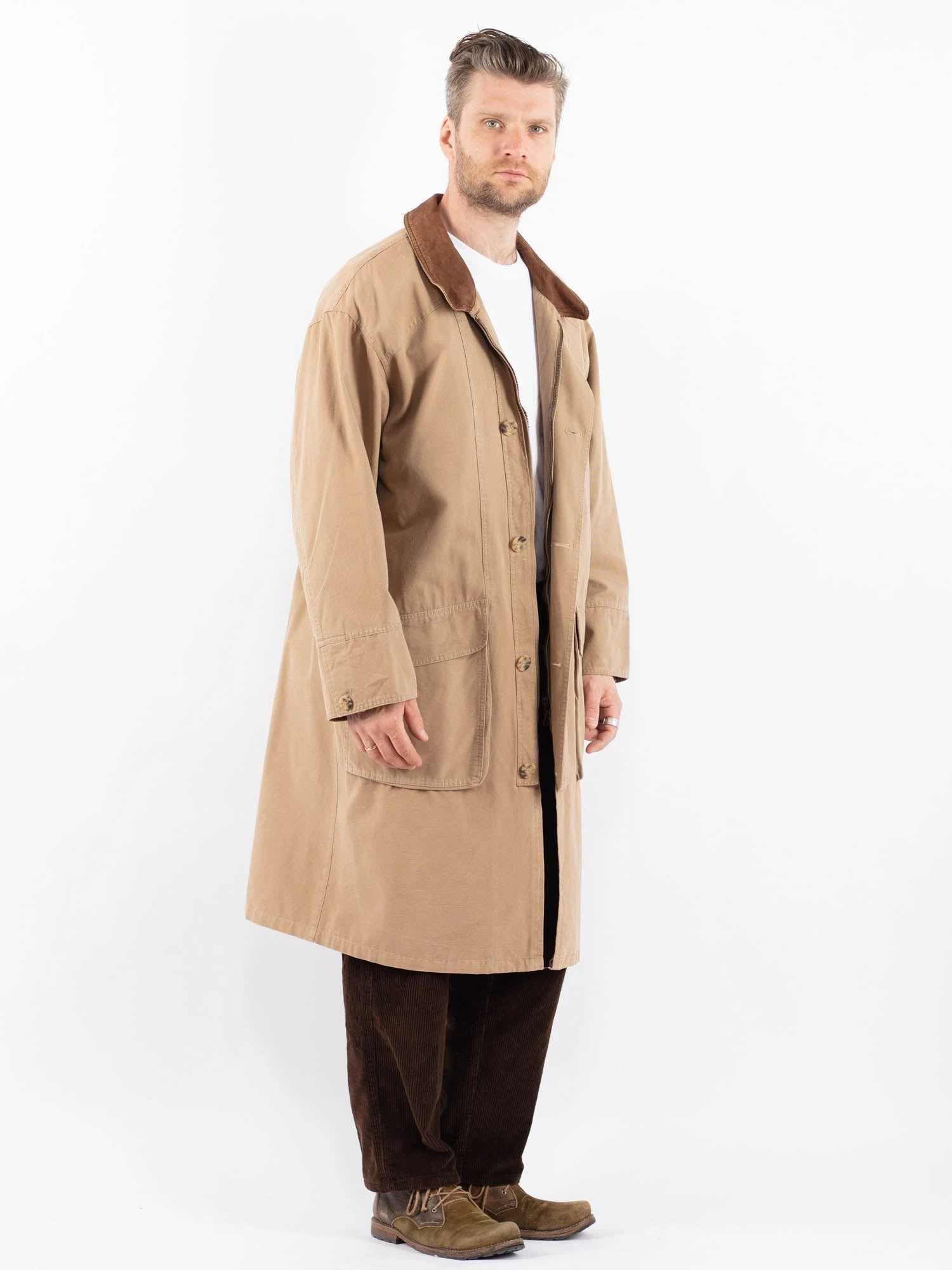 Vintage 90's Men Mac Style Overcoat In Beige 2 Vintage 90's Men Mac Style Overcoat In Beige - Image 2