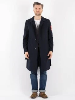 Vintage 90's German Fire Department Mac Coat In Blue