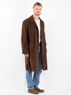 Vintage 90's Men Faux Suede Mac Coat In Brown 7 Vintage 90's Men Faux Suede Mac Coat In Brown -Northern Grip Vintage 90s Men Mac Coat 0874