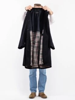 Vintage 90's Men Faux Suede Coat In Blue -Northern Grip Vintage 90s Men Mac Coat 0880