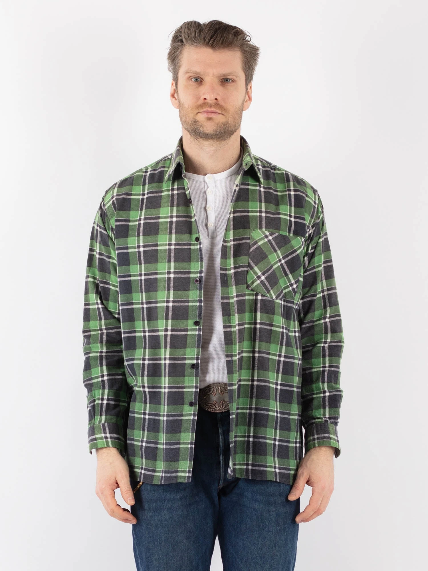 Vintage 90's Men Plaid Flannel Shirt In Green 1 Vintage 90's Men Plaid Flannel Shirt In Green