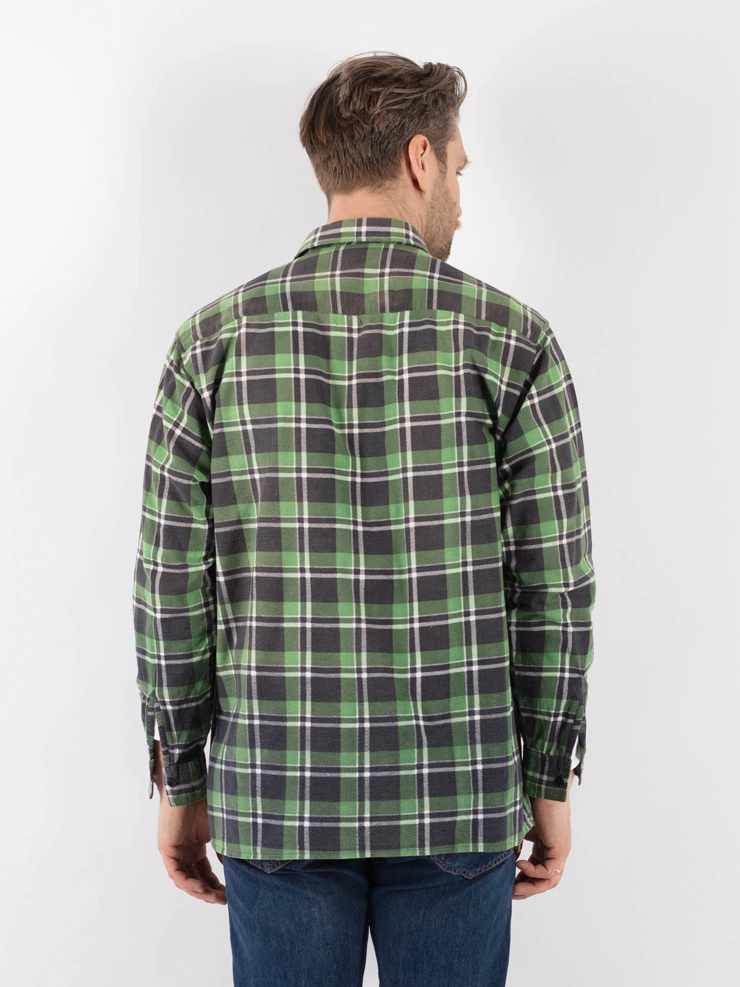 Vintage 90's Men Plaid Flannel Shirt In Green 2 Vintage 90's Men Plaid Flannel Shirt In Green - Image 2