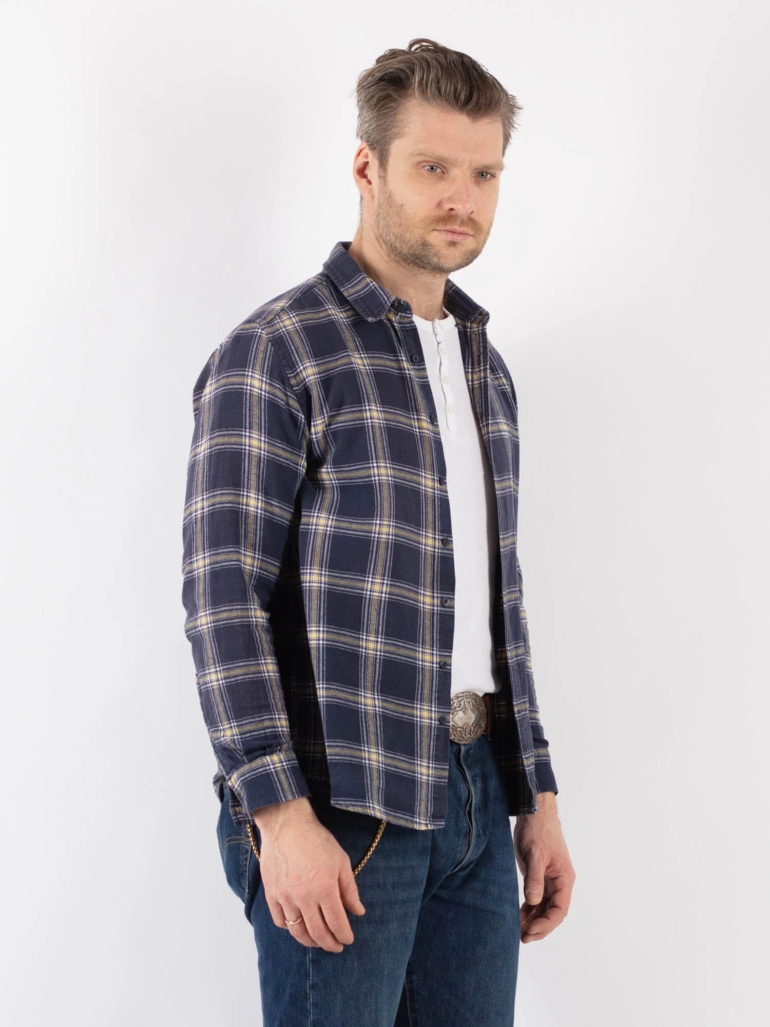 Vintage 90's Men Plaid Flannel Shirt In Blue 3 Vintage 90's Men Plaid Flannel Shirt In Blue - Image 3