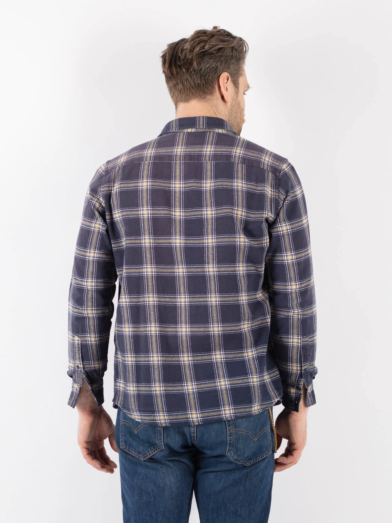 Vintage 90's Men Plaid Flannel Shirt In Blue 2 Vintage 90's Men Plaid Flannel Shirt In Blue - Image 2