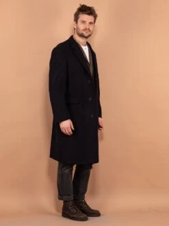 Vintage 90's Men Pure New Wool Coat In Navy Blue -Northern Grip Vintage 90s Men Pure New Wool Coat Blue 03 3