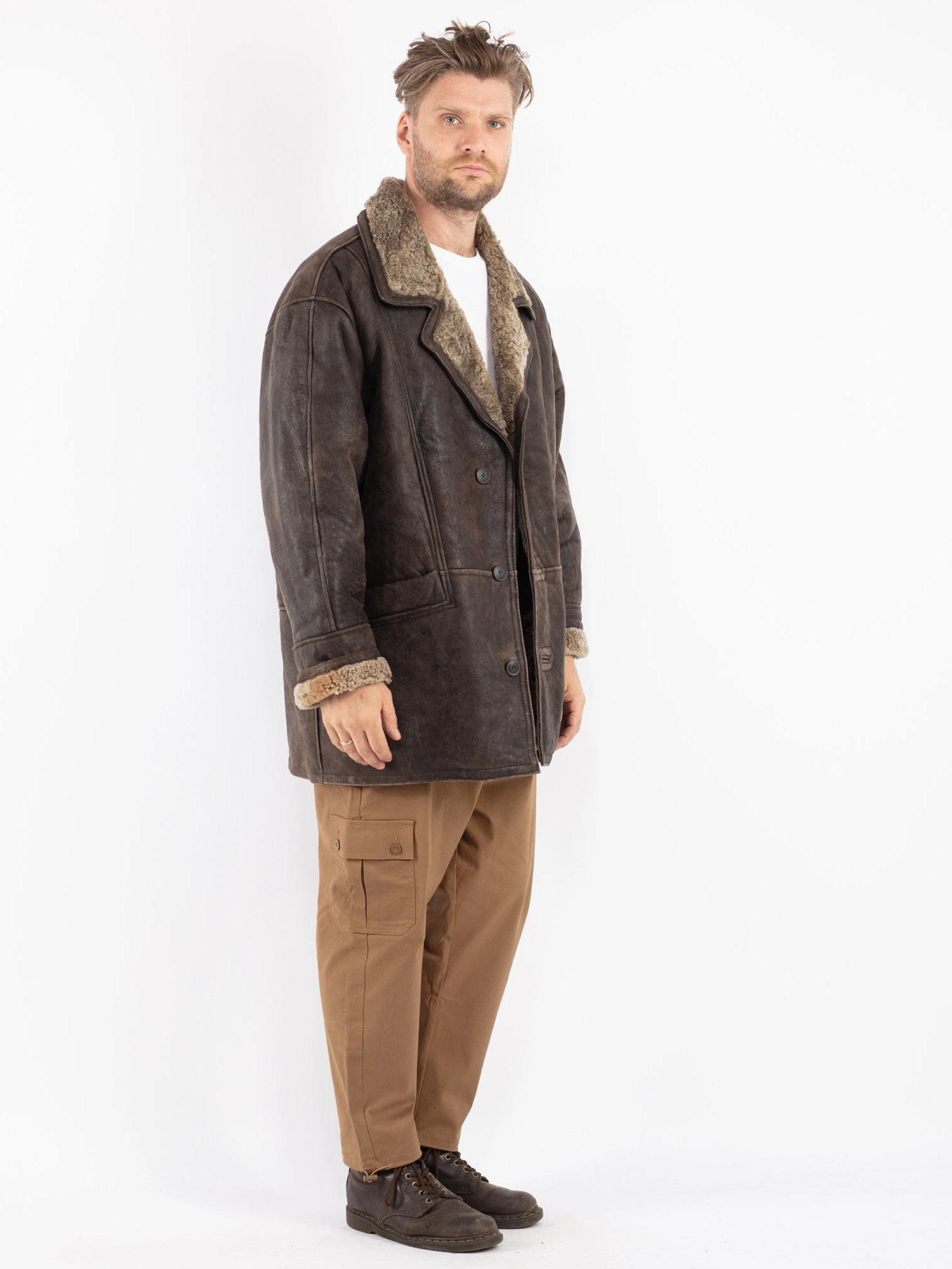 Vintage 90's Men Shearling Coat In Brown 3 Vintage 90's Men Shearling Coat In Brown - Image 3