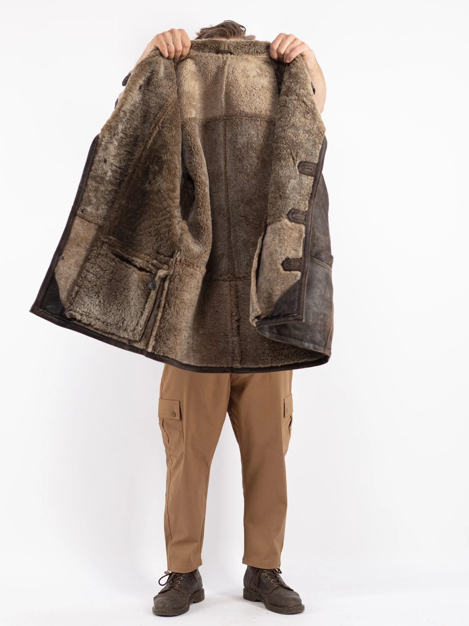 Vintage 90's Men Shearling Coat In Brown 4 Vintage 90's Men Shearling Coat In Brown - Image 4
