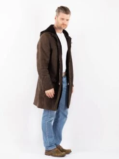 Vintage 90's Men Hooded Sheepskin Coat In Brown -Northern Grip Vintage 90s Men Sheepskin Coat 0009