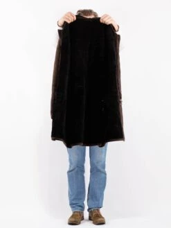 Vintage 90's Men Hooded Sheepskin Coat In Brown -Northern Grip Vintage 90s Men Sheepskin Coat 0011